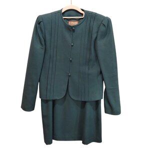 Vintage Stirling Cooper Wool Skirt Suit Womens 8 Teal Green Career formal weddin